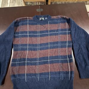 Vintage Woods And Gray Plaid Grandpa Sweater Mens L Lambswool Classic Preppy